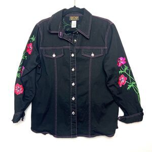 Bob Mackie Wearable Art Women's S Black‎ Floral Embroidered Lightweight Jacket
